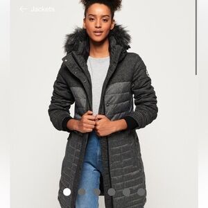 Superdry Elements Tweed Hooded Parka Jacket with hood, Sz 6